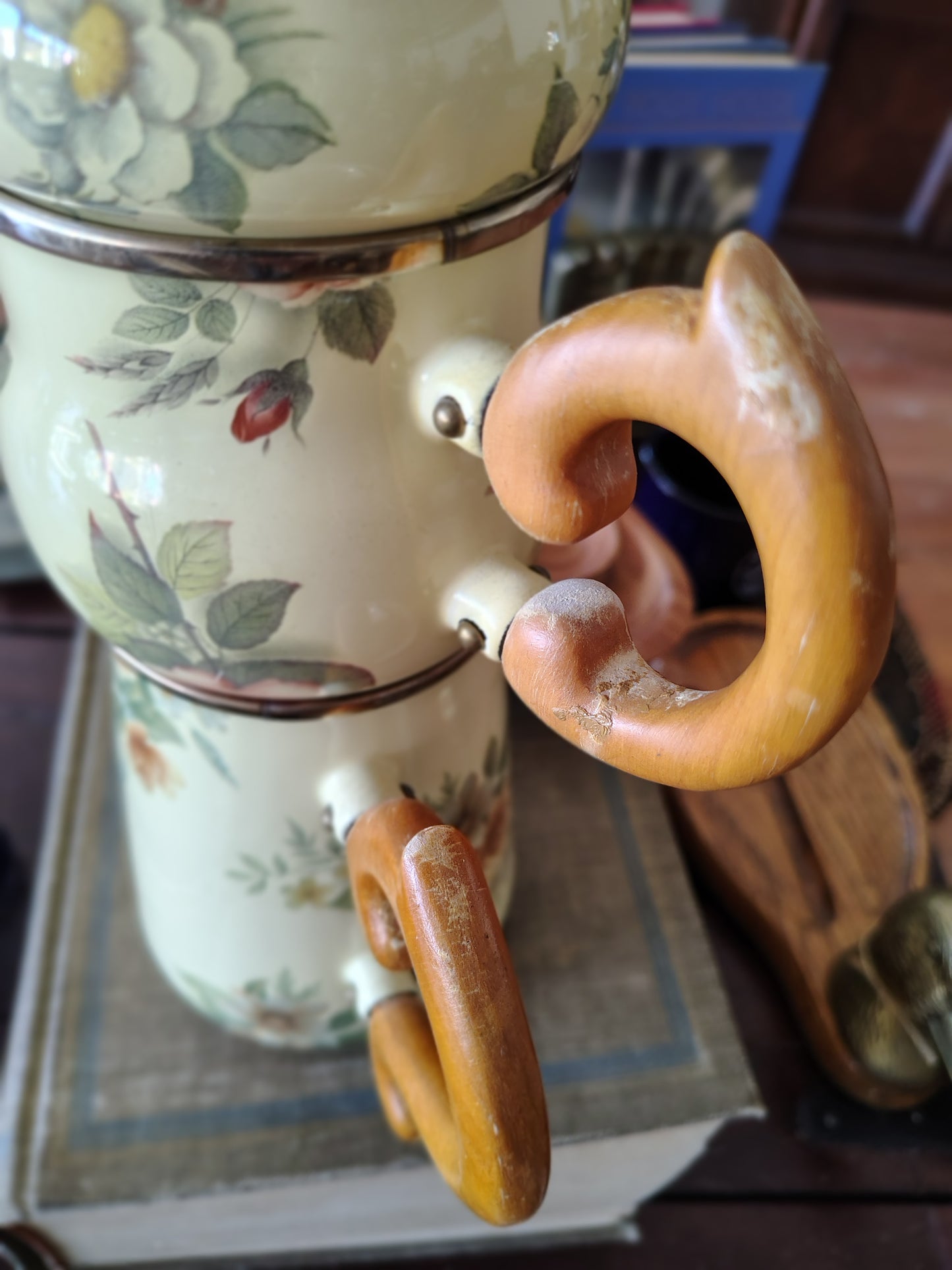 MacKenzie-Childs 1995 Floral Enamelware Teapot, Creamer & Sugar Set