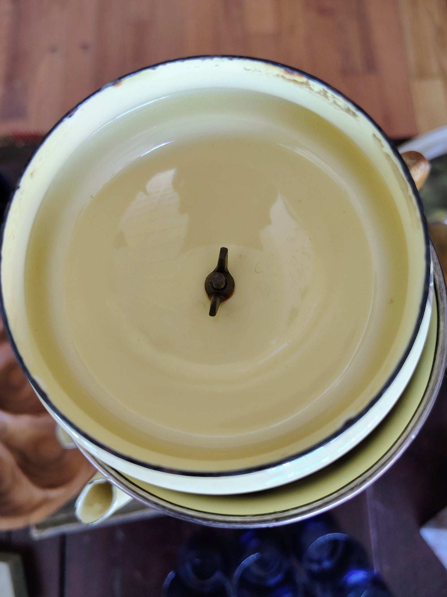 MacKenzie-Childs 1995 Floral Enamelware Teapot, Creamer & Sugar Set