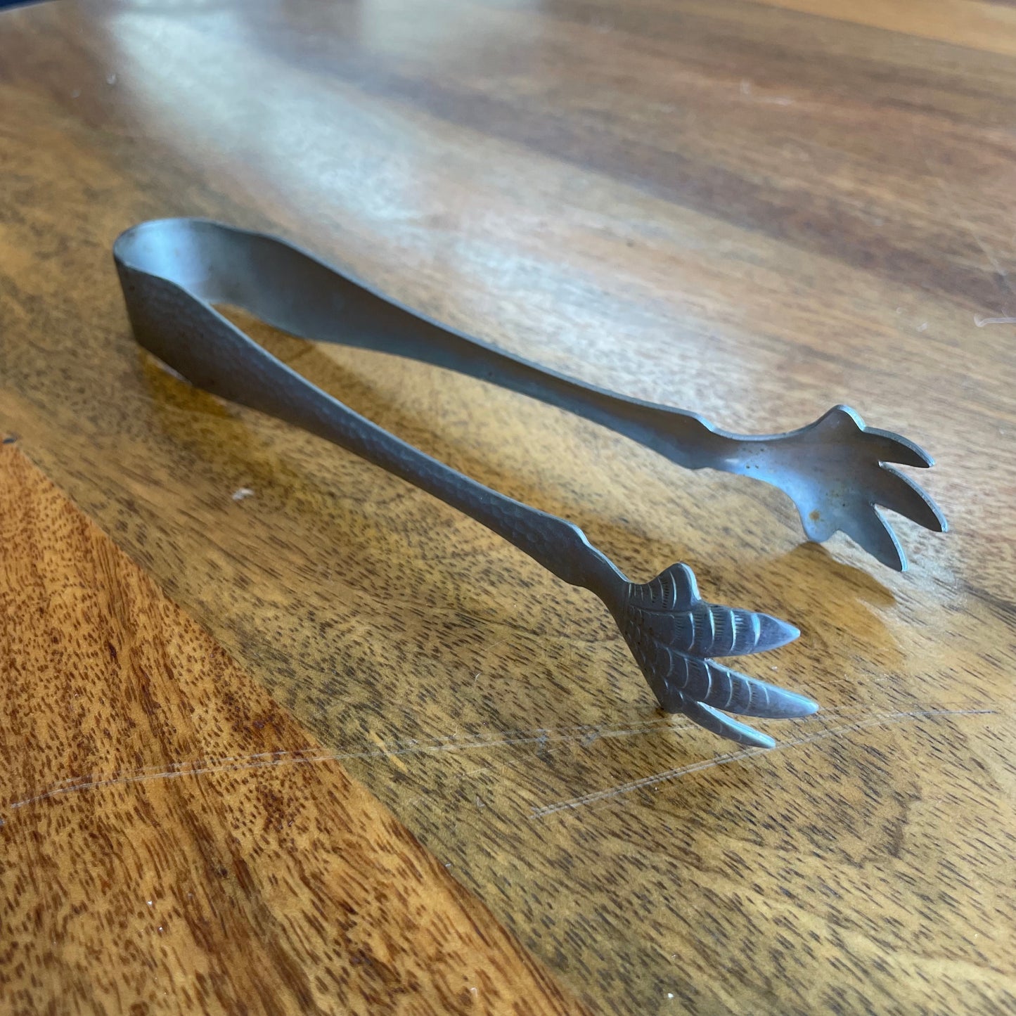 Pressed Glass Ice Bucket with Hammered Metal Handle & Tongs