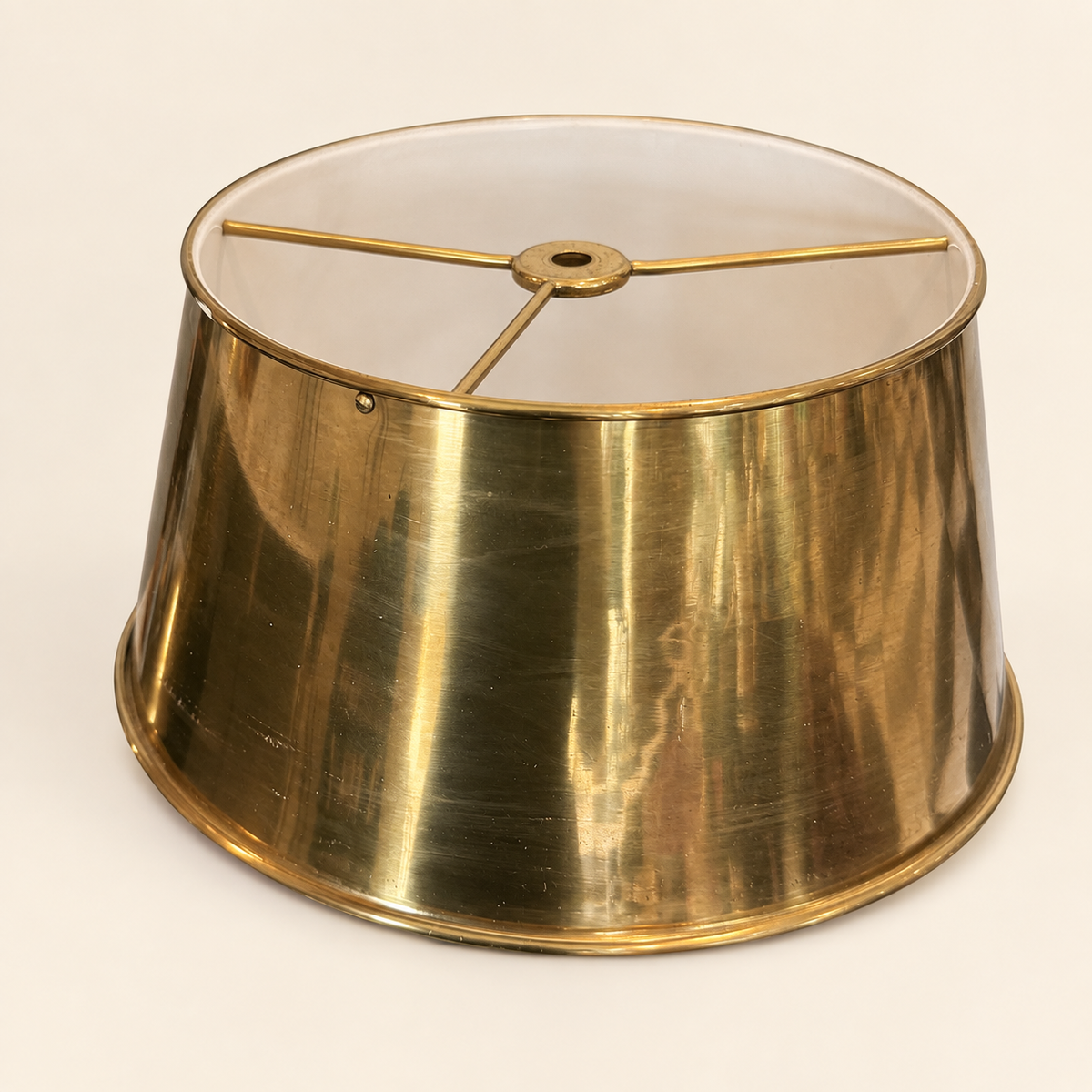 Vintage Brass Tole Lamp Shade, White Enamel Interior