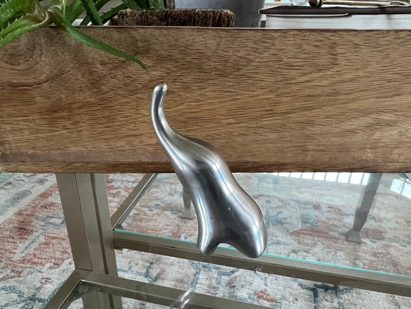 Abstract Silver-Tone Elephant Ring Holder — Modernist Cast Metal, Artist Signed, 2.5"H - Loom Vintage