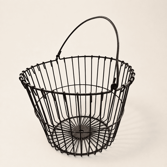 Antique Wire Egg Gathering Basket, Bail Handle, Farmhouse