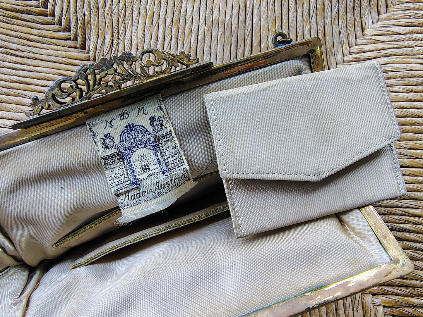 Austrian Needlepoint Evening Bag — Floral on Navy, Gold Filigree Frame, Chain Handle, c. 1930s - Loom Vintage