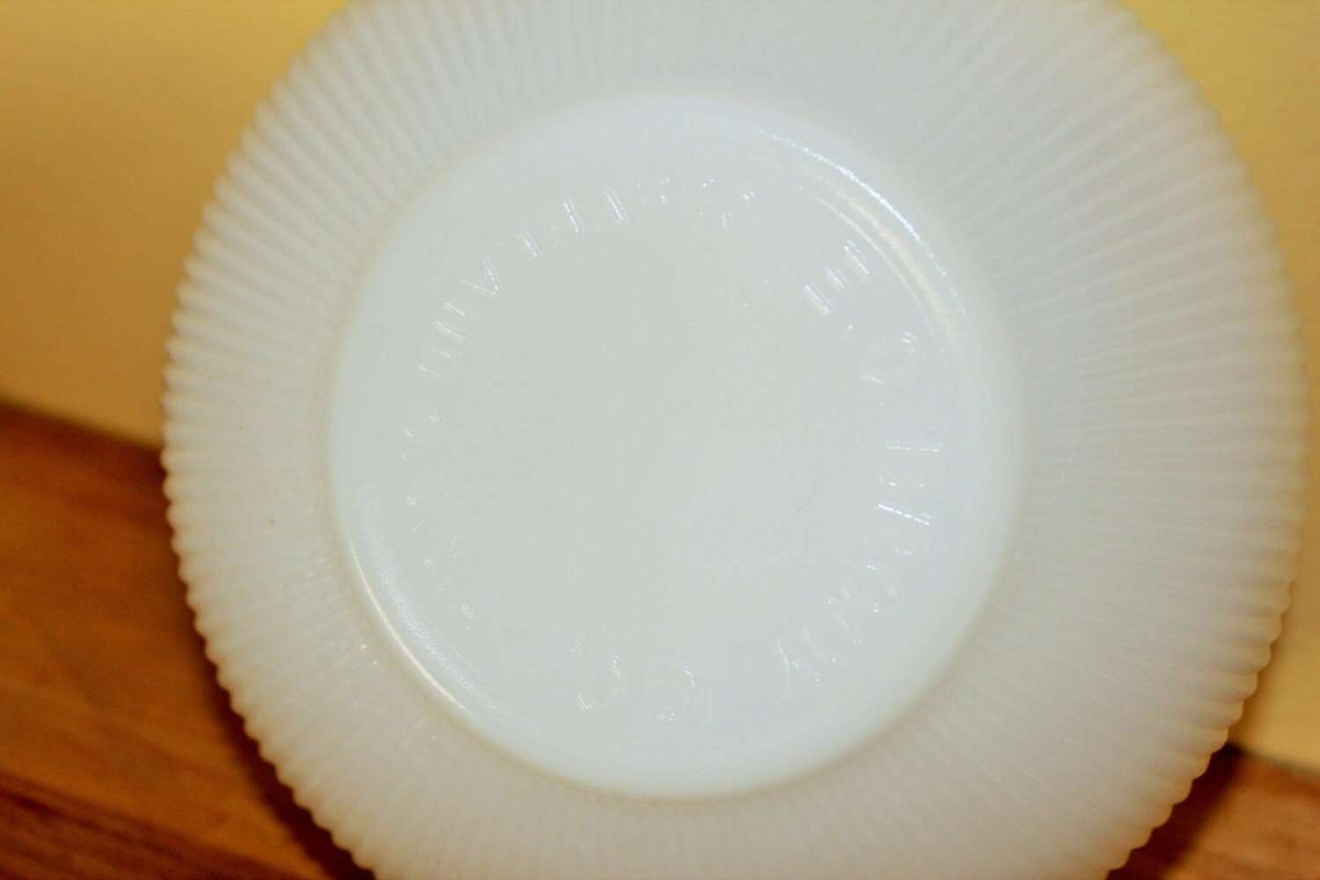 E.O. Brody Co. Milk Glass Bowl — Vertical Ribbed Line Pattern, 6"W, Cleveland Ohio - Loom Vintage