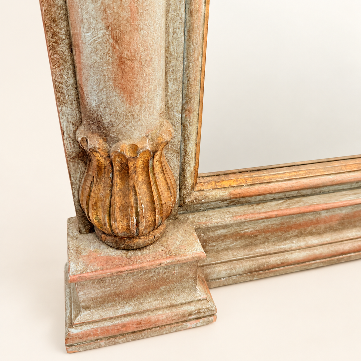 Large French Trumeau Style Painted & Gilt Pier Mirror, Blue-Green, photo 7 of 7