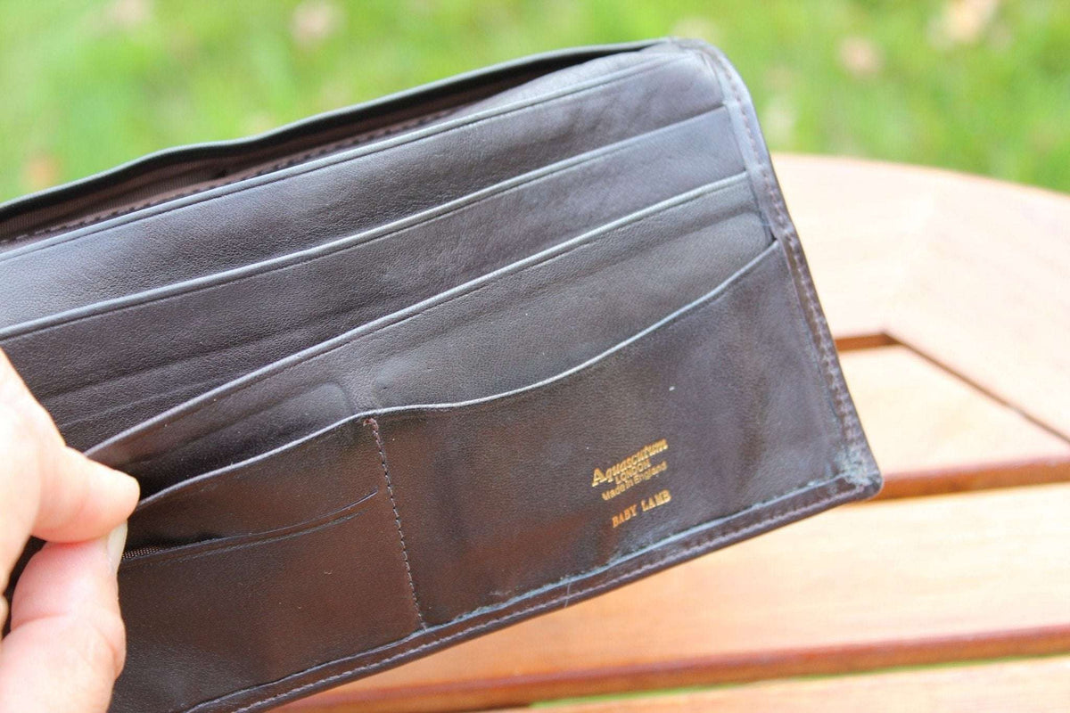 Genuine vintage Aquascutum wallet - fabric and baby lamb leather - Loom Vintage