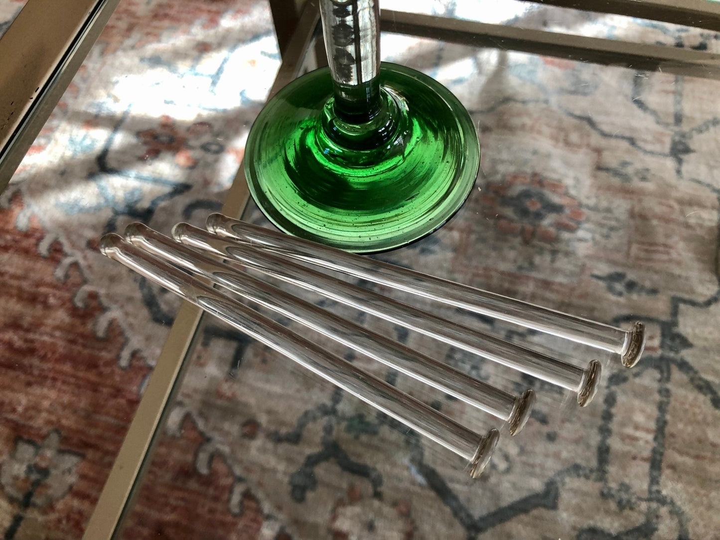 Hand - Blown Glass Swizzle Sticks, Set of 4 — Golf Ball Textured Top, 5.25"L, Vintage Barware - Loom Vintage