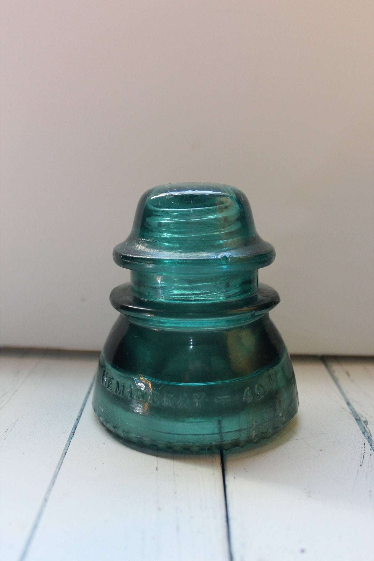 Hemingray No. 42 & No. 12 Glass Insulators, Pair — Green & Clear, c. 1920s - Loom Vintage