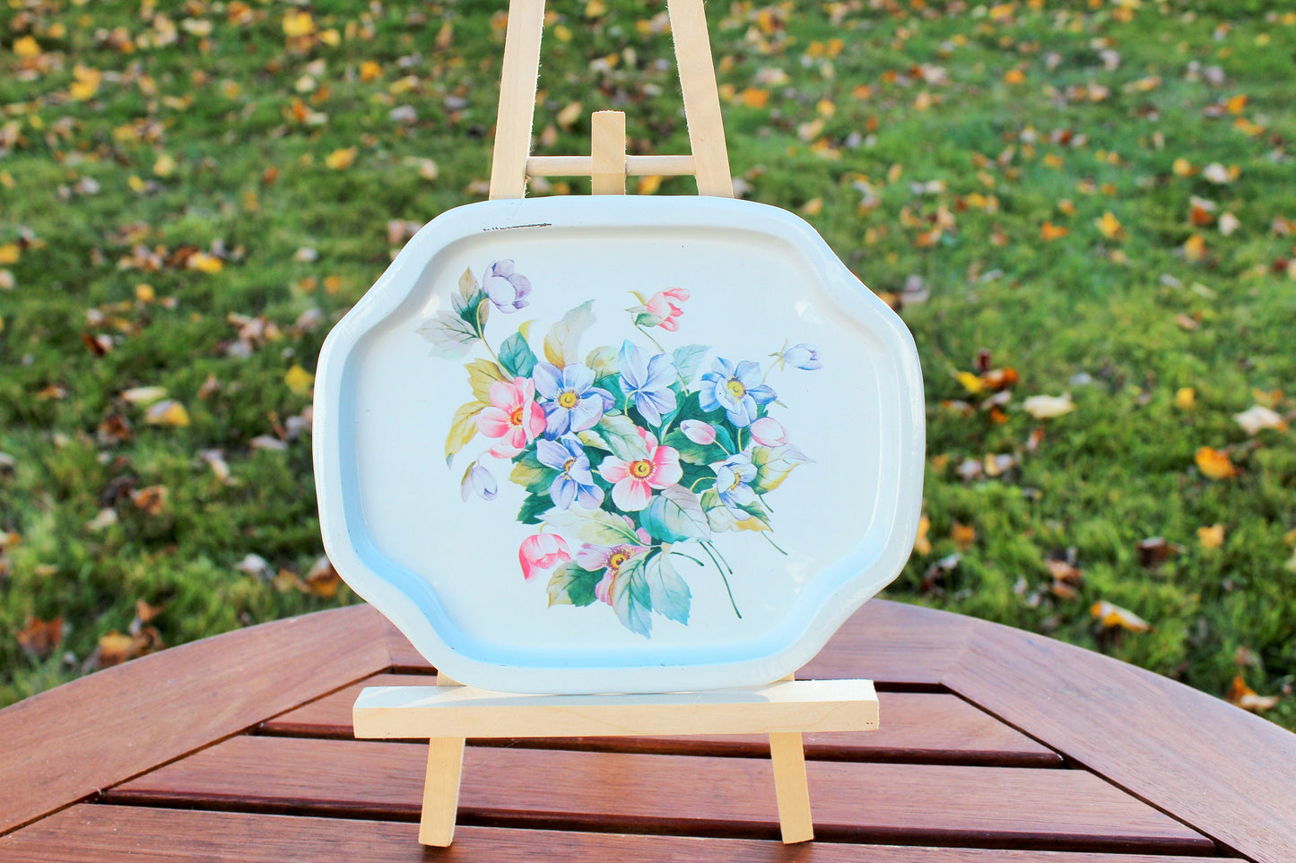 Floral Arrangement MetalTray / Beige Tray / Colorful Flower Tin Tray