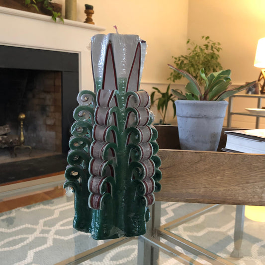Carved Christmas Candles-Hand Carved Green Wedding Candle-Birthday Candles for Men-Unity Candle Flower-Home Interior Candles-Waxation