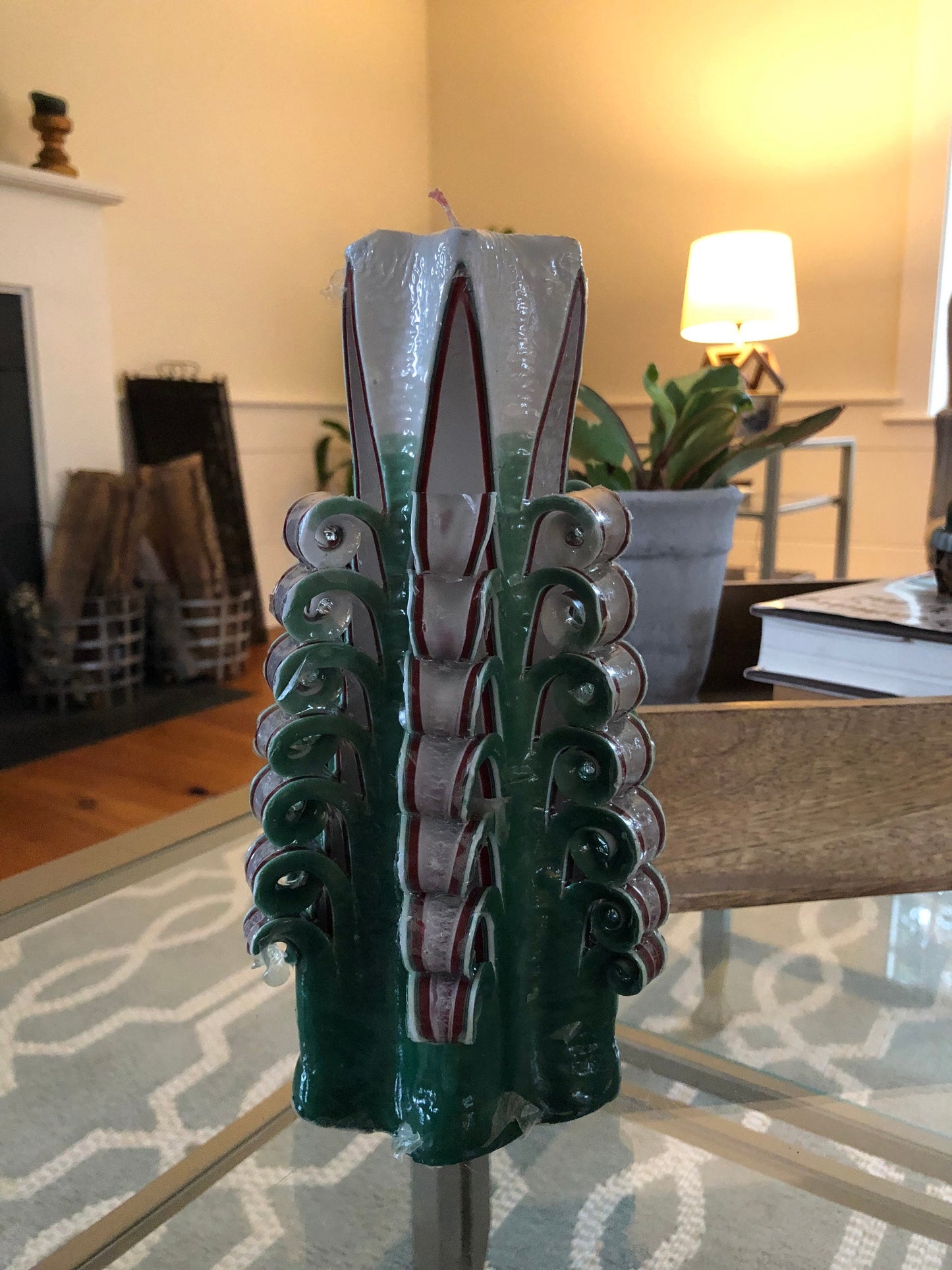 Carved Christmas Candles-Hand Carved Green Wedding Candle-Birthday Candles for Men-Unity Candle Flower-Home Interior Candles-Waxation