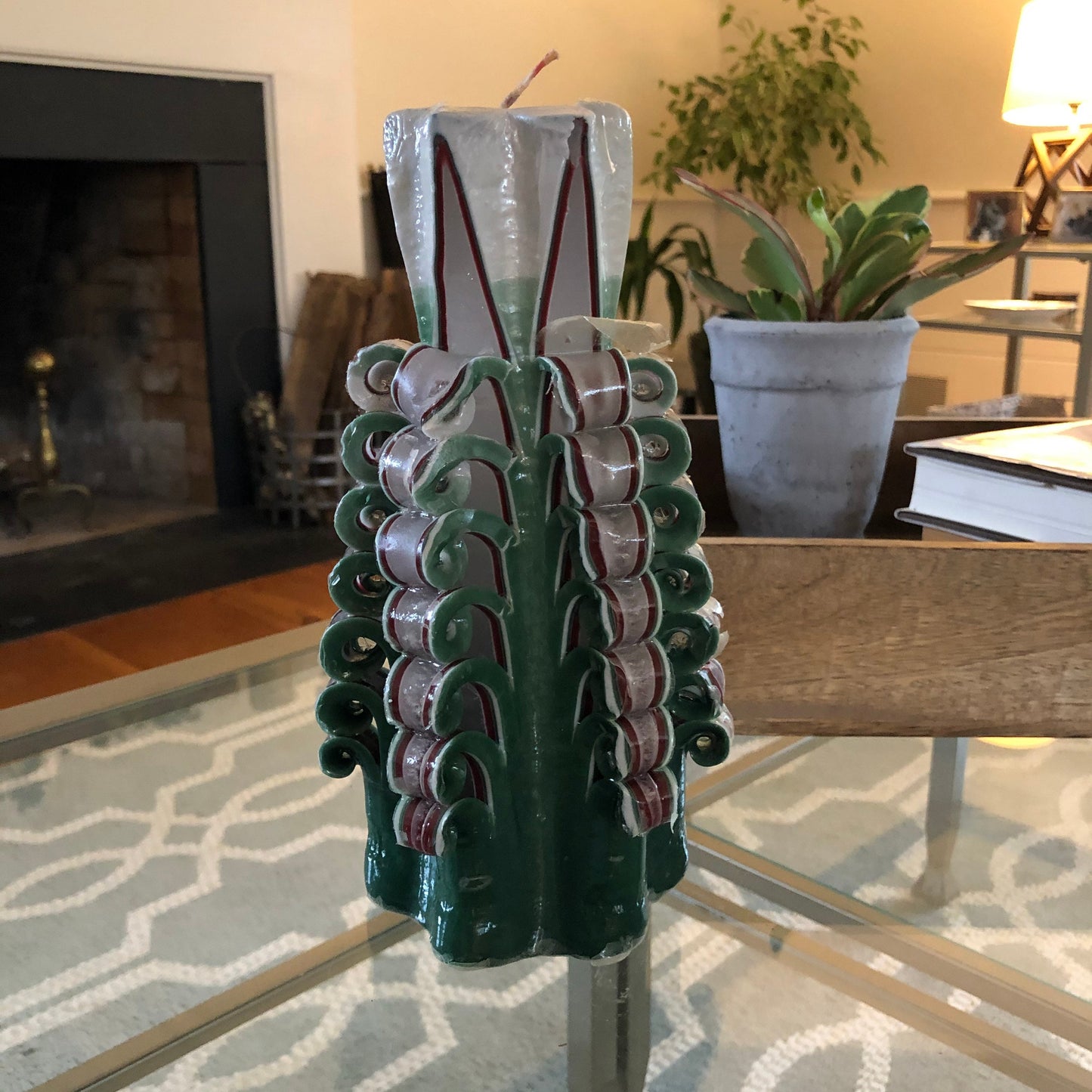 Carved Christmas Candles-Hand Carved Green Wedding Candle-Birthday Candles for Men-Unity Candle Flower-Home Interior Candles-Waxation