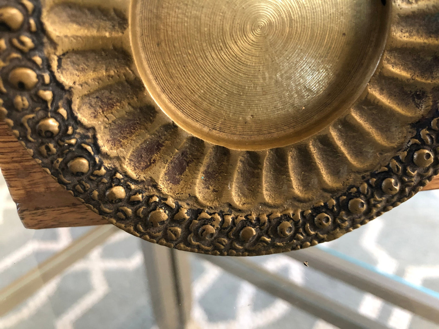 Vintage Brass Flower Trinket Dish - Brass Ring Dish - Gold Change Dish