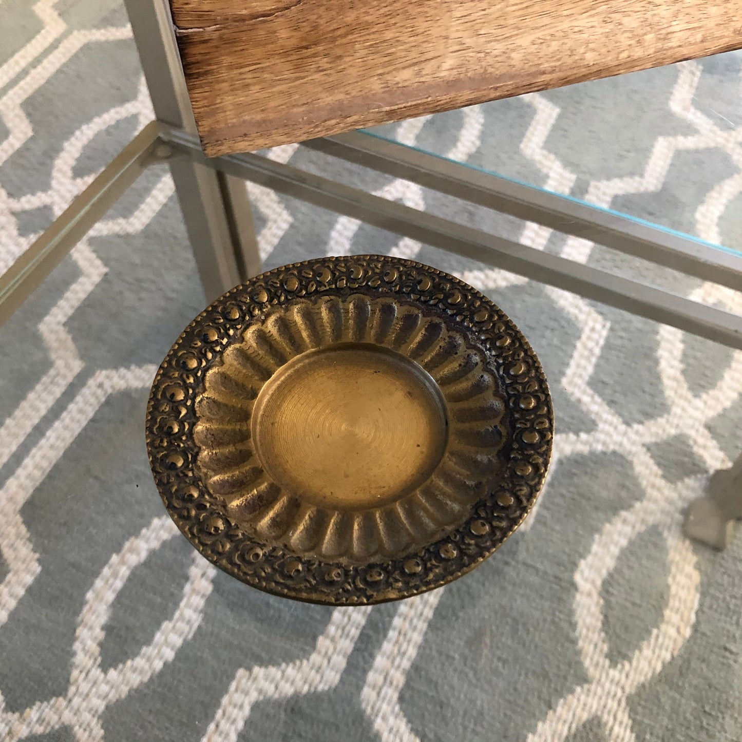 Vintage Brass Flower Trinket Dish - Brass Ring Dish - Gold Change Dish