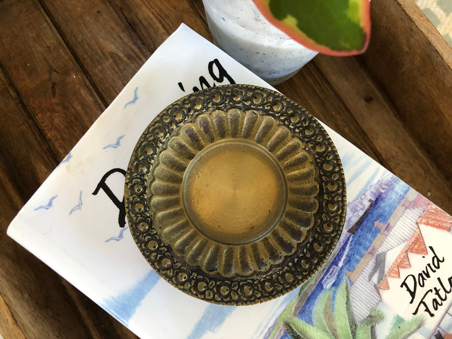 Vintage Brass Flower Trinket Dish - Brass Ring Dish - Gold Change Dish