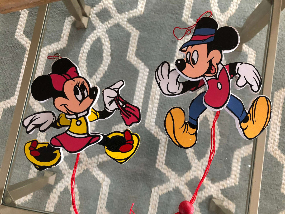 Walt Disney Minnie & Mickey Mouse Jointed Puppet Ornaments – Made in Taiwan