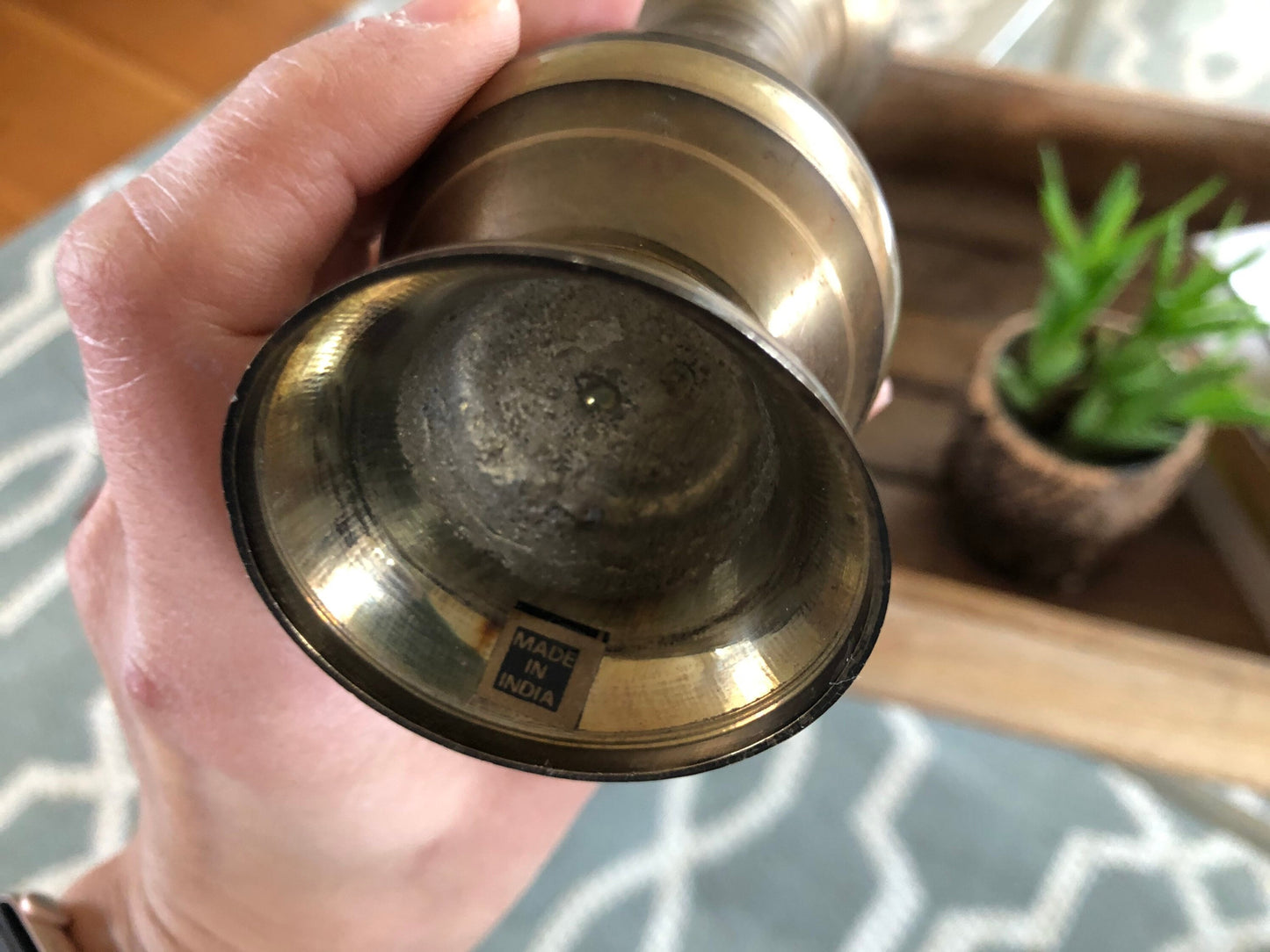 Vintage Designer Etched Brass Vase, Floral Brass Vase, Art