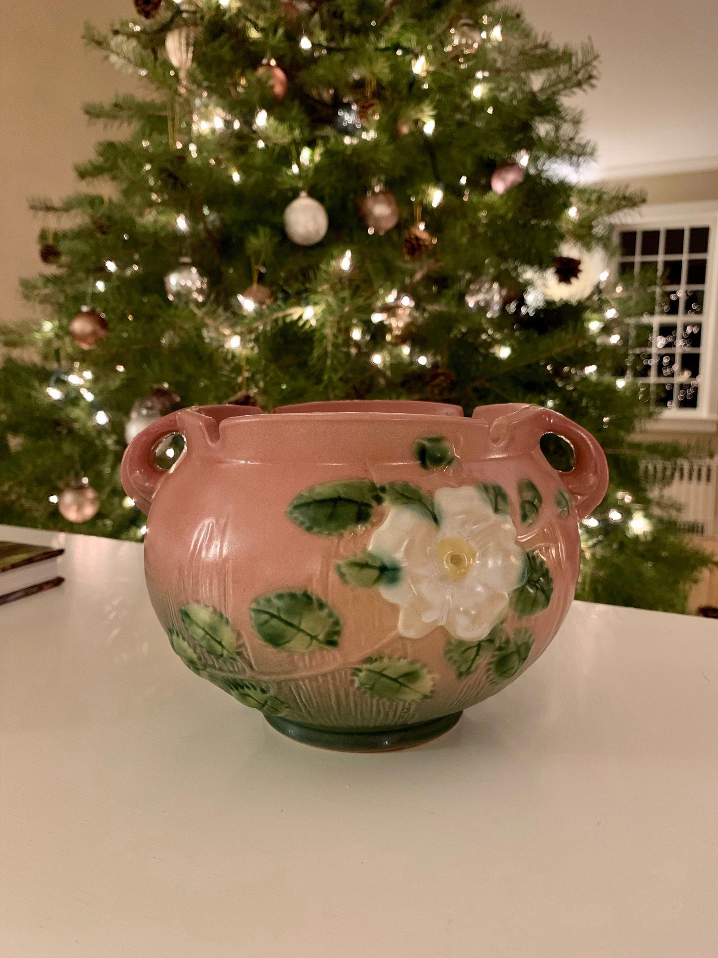 Roseville Pottery 'White Rose' Jardiniere, Vase, Planter 653-5