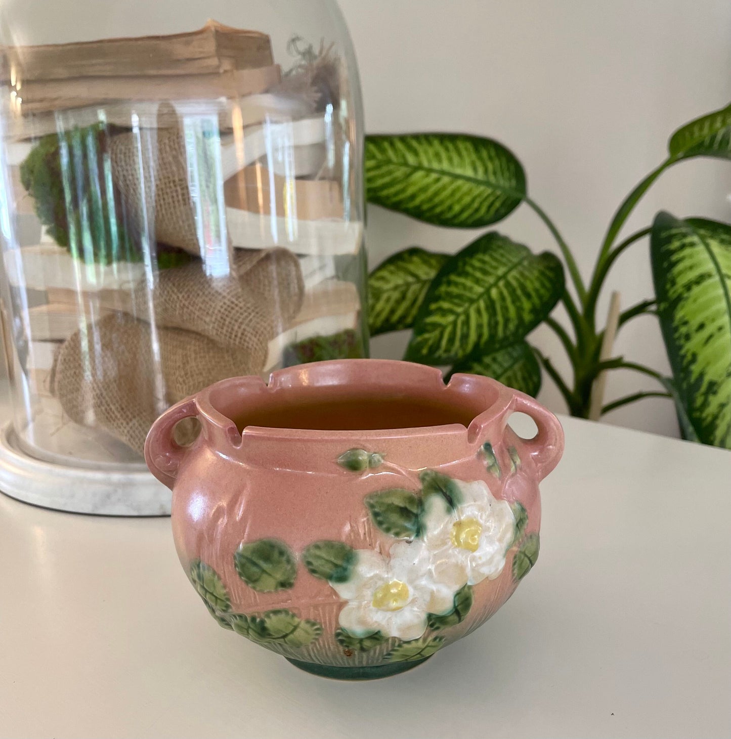 Roseville Pottery 'White Rose' Jardiniere, Vase, Planter 653-5