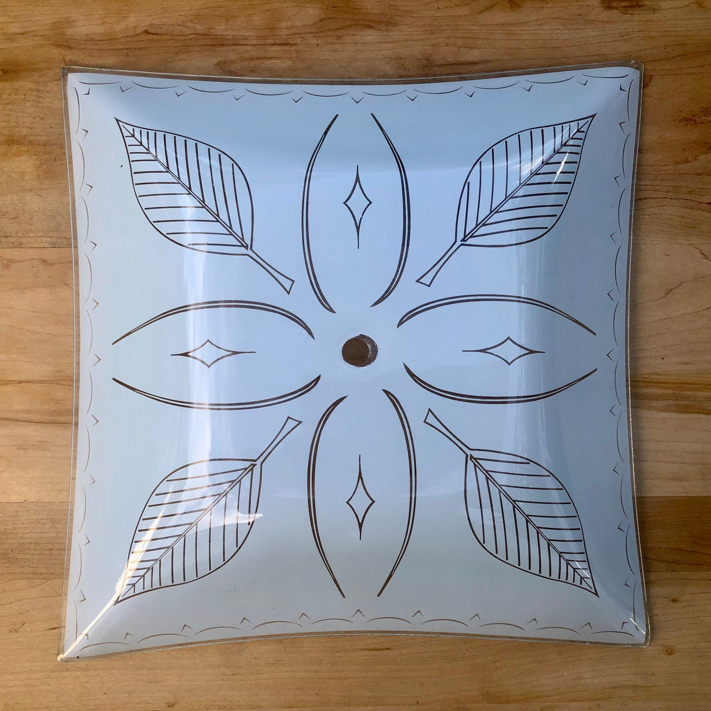 Mid Century Retro Square 1970s Style Ceiling Light Fixture Cover/Replacement, Ceiling Light Cover with Leaf Design