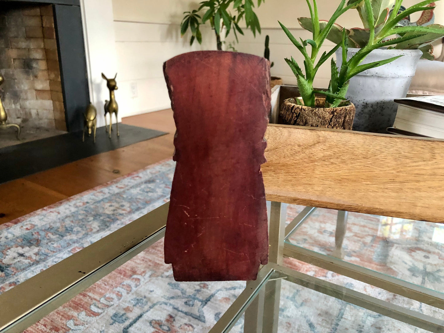 Vintage Wooden Hand Carved Native Face Statue Candle Stick Holder, Book End, Wood Art Piece