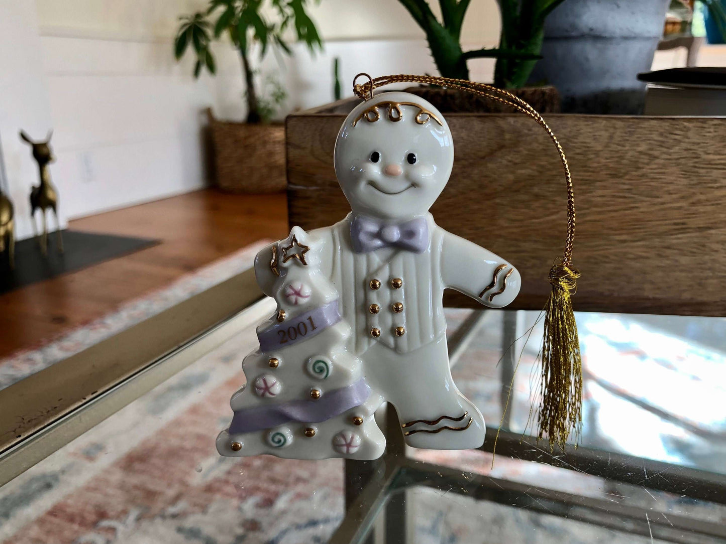 Lenox 2001 Gingerbread Man Christmas Ornament – Ivory China with Gold