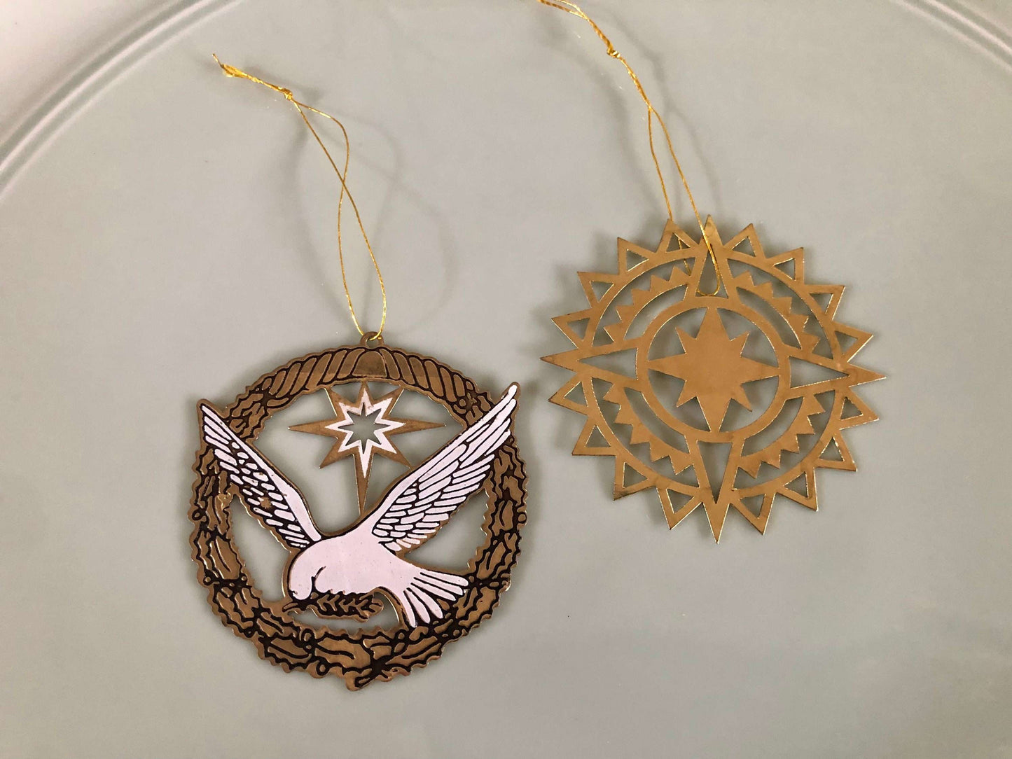 Cut Brass Christmas Ornaments – Holy Ghost Dove & Star, Made in USA