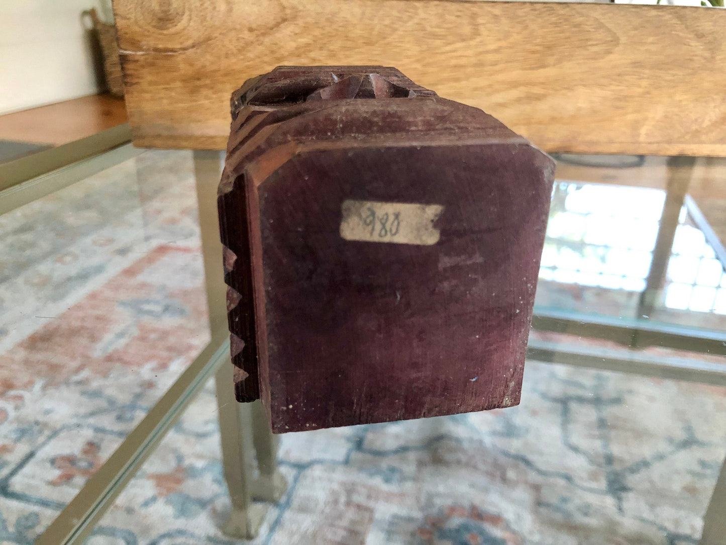 Vintage Wooden Hand Carved Native Face Statue Candle Stick Holder, Book End, Wood Art Piece