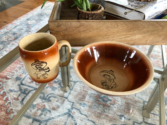 Vintage Children's Bowl & Mug, Mexican Child Breakfast Set, Oven Proof, Japan