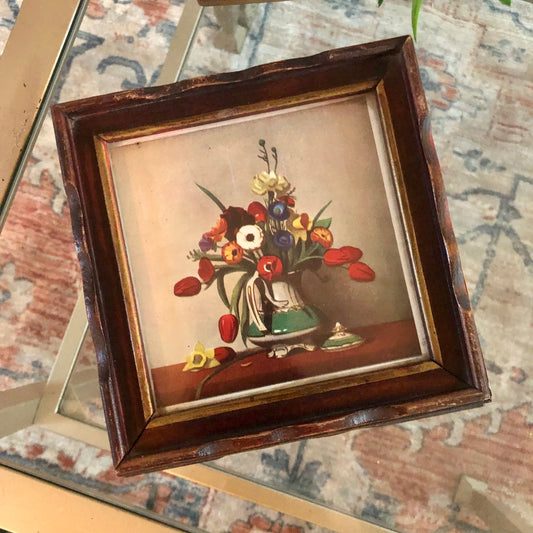 Wooden Jewelry Box, Mirrored Interior with Floral Arrangement Picture Top, Wood Box, Trinket, Catch All