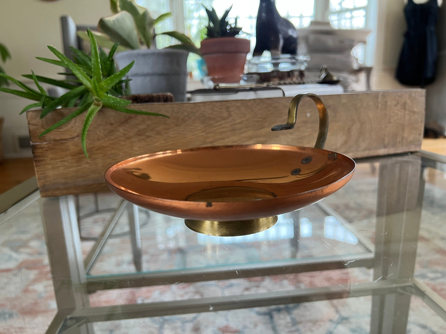 Vintage Coppercraft Guild Copper and Brass Bowl with Handle – Mid-Century Rustic Planter or Catchall