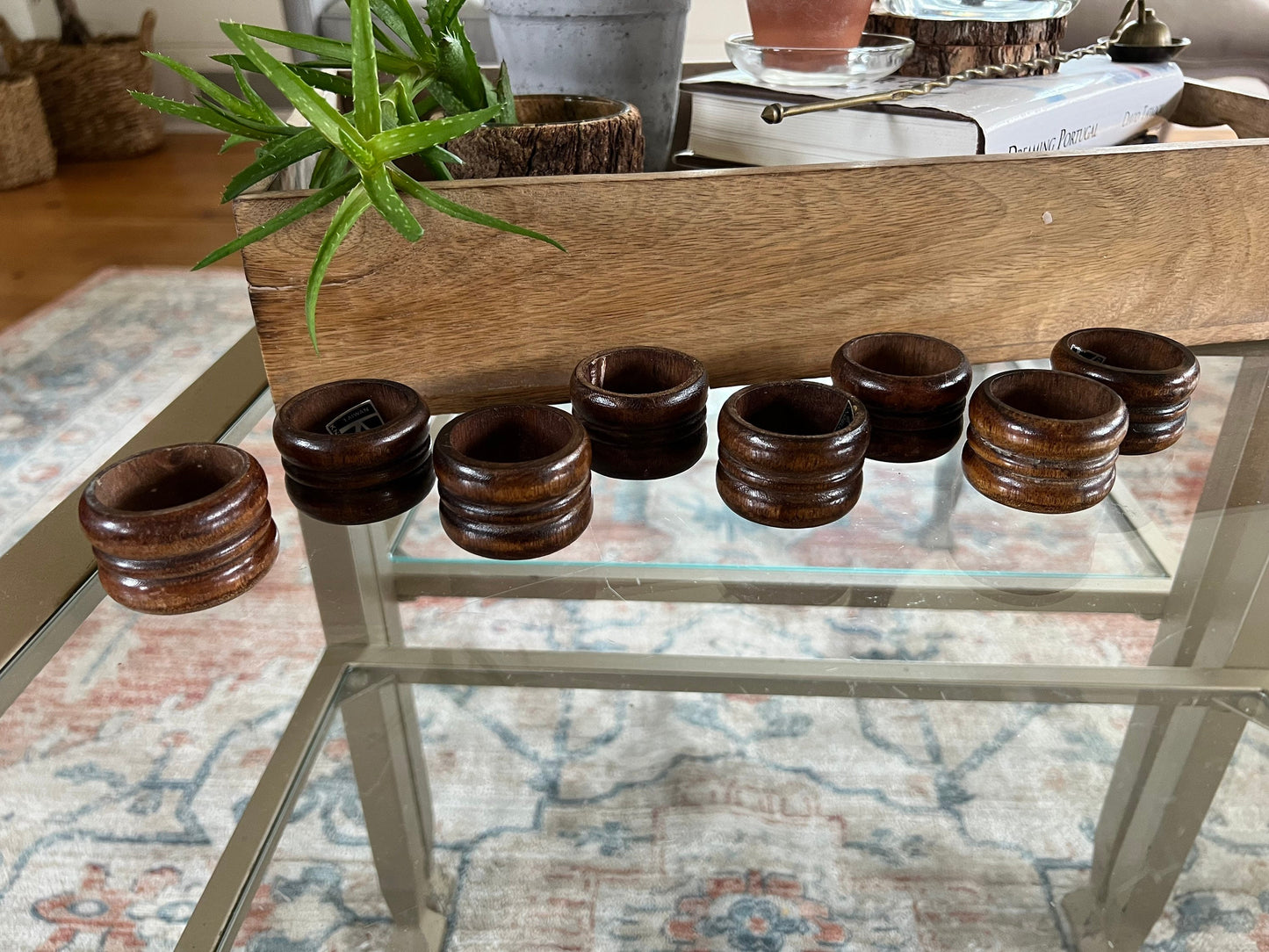 Vintage Wood Napkin Rings, Knobler Napkin Holders, Set of 8, Taiwan