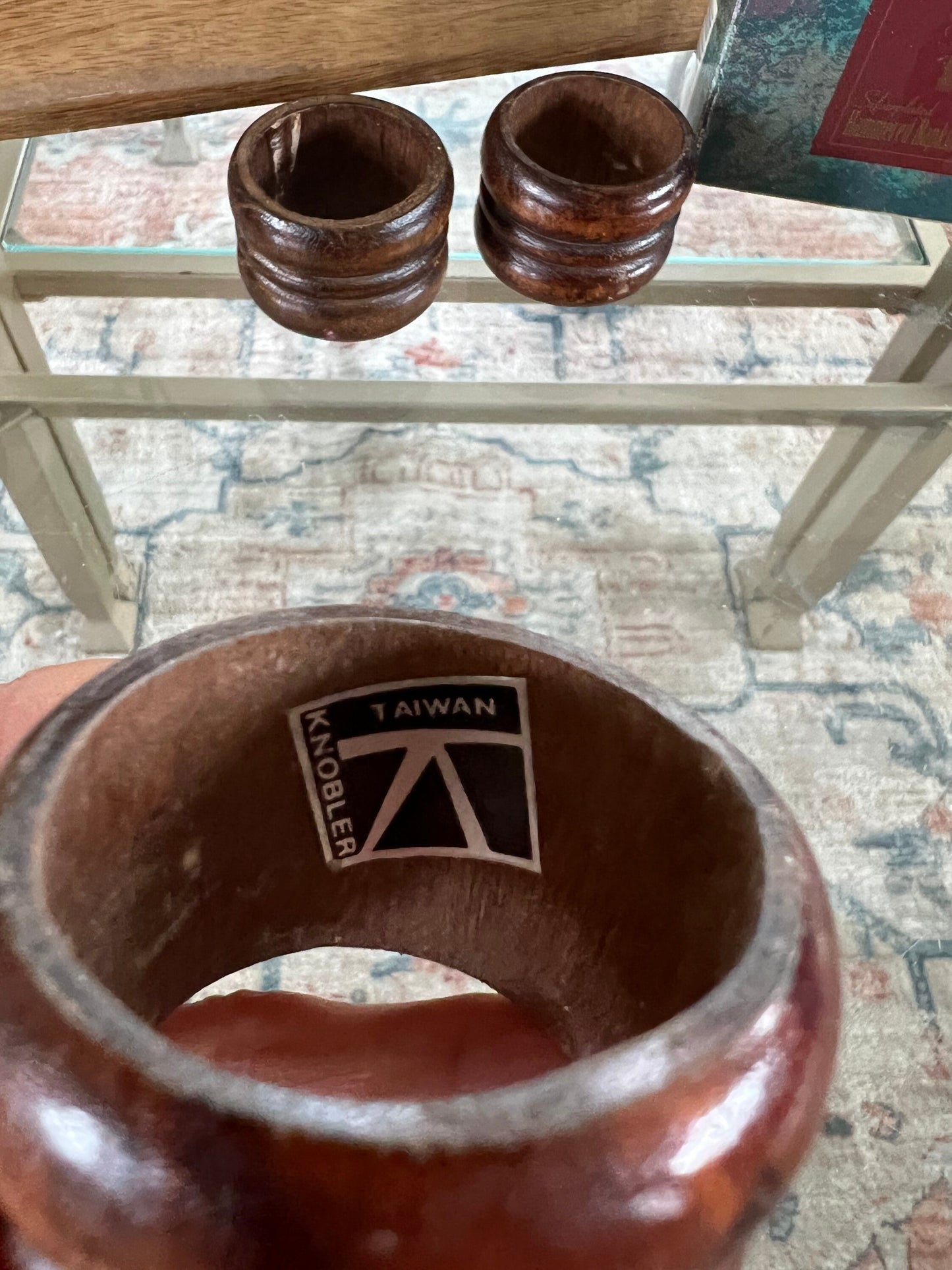 Vintage Wood Napkin Rings, Knobler Napkin Holders, Set of 8, Taiwan