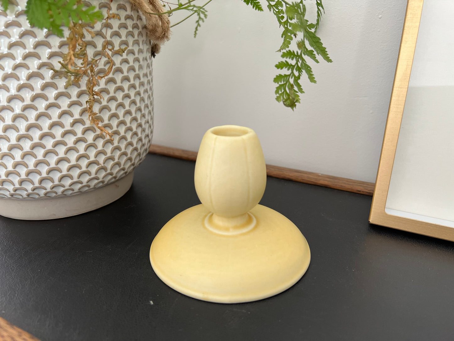 Vintage Yellow Tulip Ceramic Candle Holder, Tepeco, Trenton Fotter'es Company