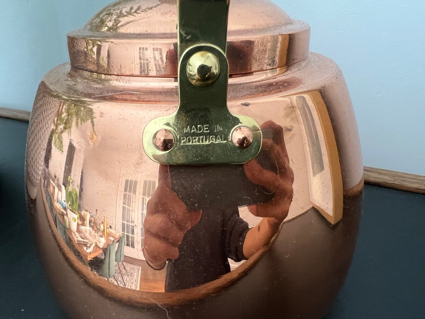 Vintage Copper Tea Kettle, Portugal Copper Teapot with Ceramic Details, Country Cottage Tea Kettle, Kitchen Coffee Pot