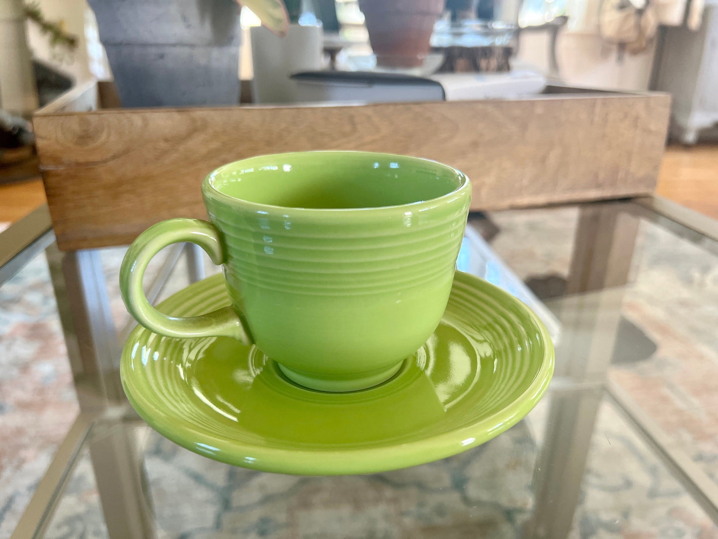 Vintage Fiesta Cup & Saucer, Chartreuse Fiesta ware, Homer Laughlin China Co., Lime Green Ceramic Tea Cup And Saucer, Collectible Fiesta