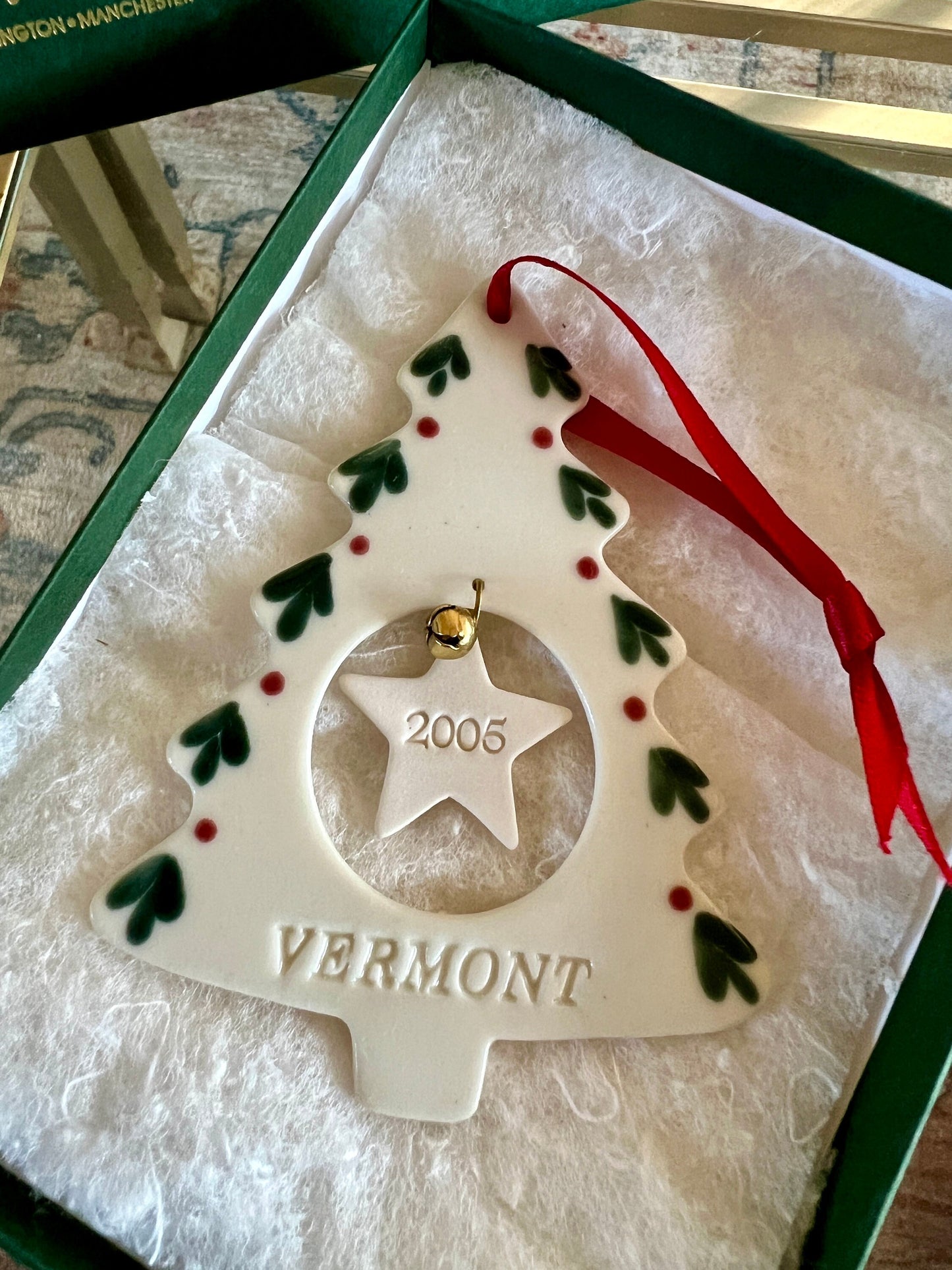 Handmade 2005 Ceramic Christmas Ornament- Christmas Tree Shape, Holiday Tree Decor, Vermont Crafts