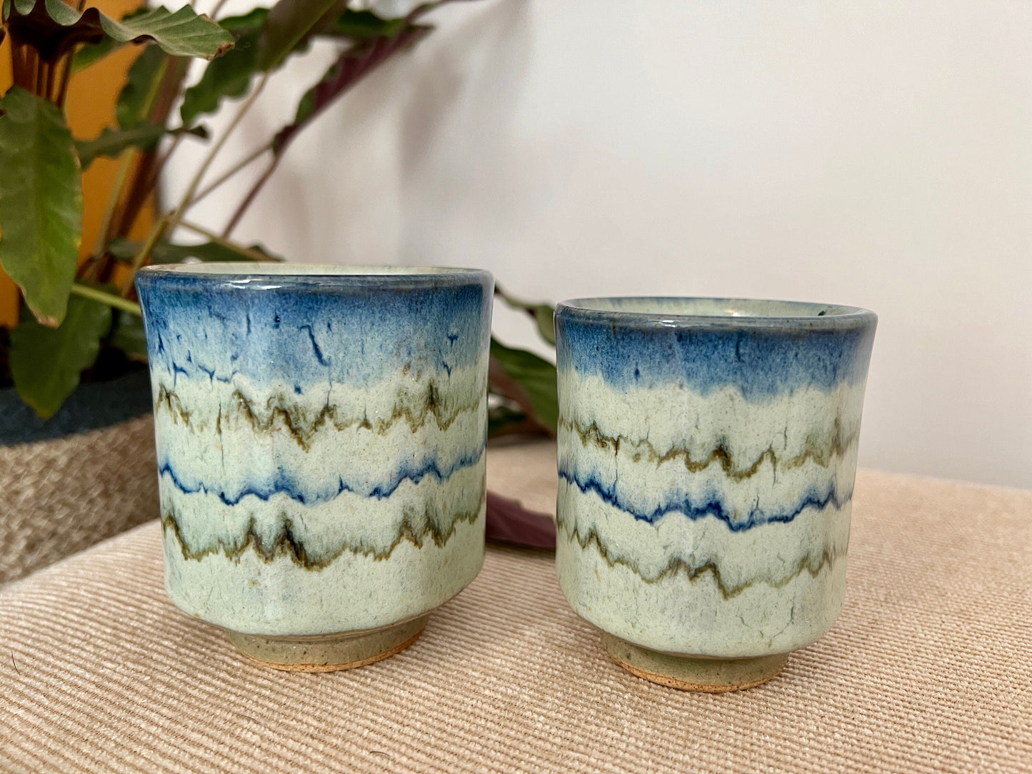 Handmade Pair of Studio Pottery Mugs, Vintage Tea/Coffee Cups, Mid Century Pottery, Barware, Retro