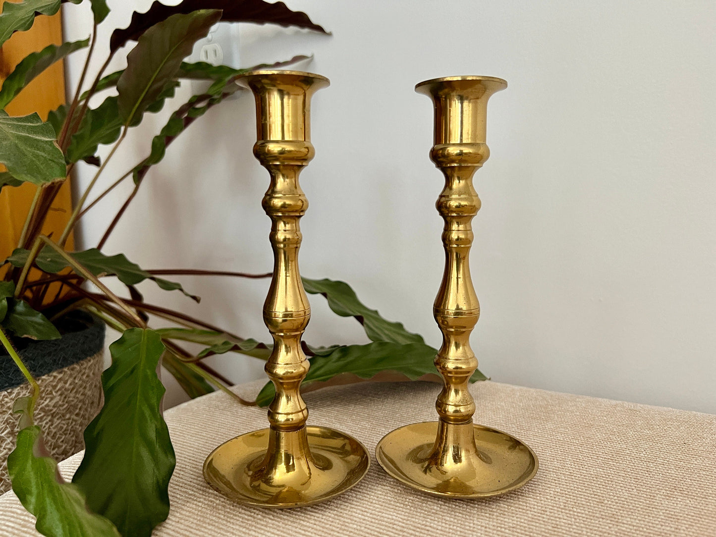 Pair of Vintage Brass Gold Candlesticks, Made in JAPAN, Solid Brass