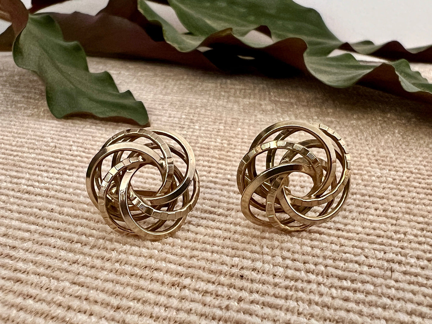 Vintage Swirl Design Costume Earrings, Screw Back Gold Braided Jewelry, Knotted, Woven Earrings