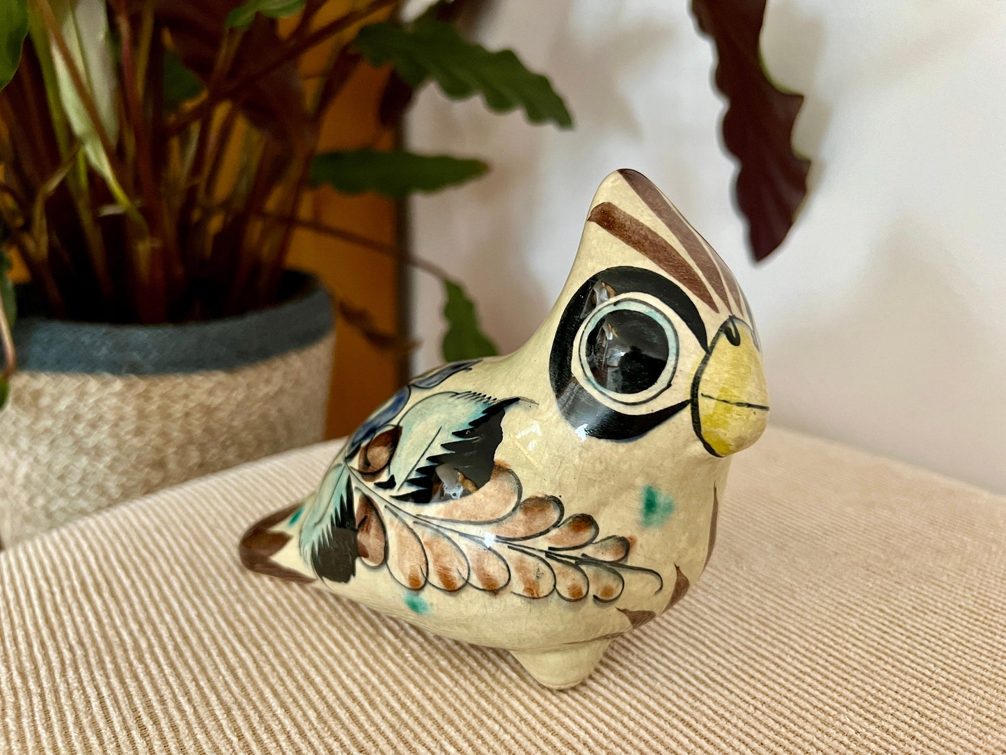 Vintage Hand-Painted Tonala Mexican Folk Art Pottery Bird Figurine/Dove