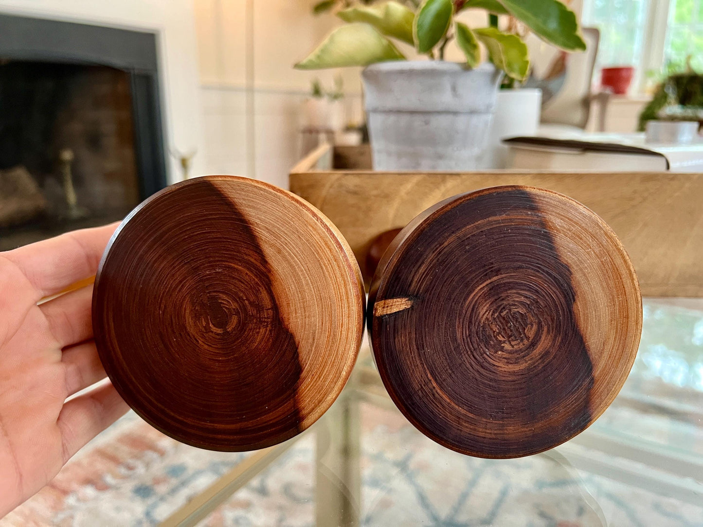 Pair of Vintage Wooden Candle Sticks, Hand Carved Tulip Shaped Candle Holders, MCM, Olive Wood, Treenware, Taper Candlesticks, Danish Modern