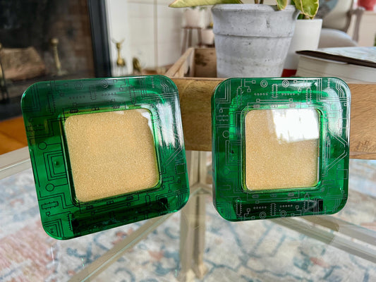 Vintage Pair of Green Circuit Board Printed Image Picture Frame, Retro Plastic Picture Frames, Computer Mother Board, Nerd Gifts