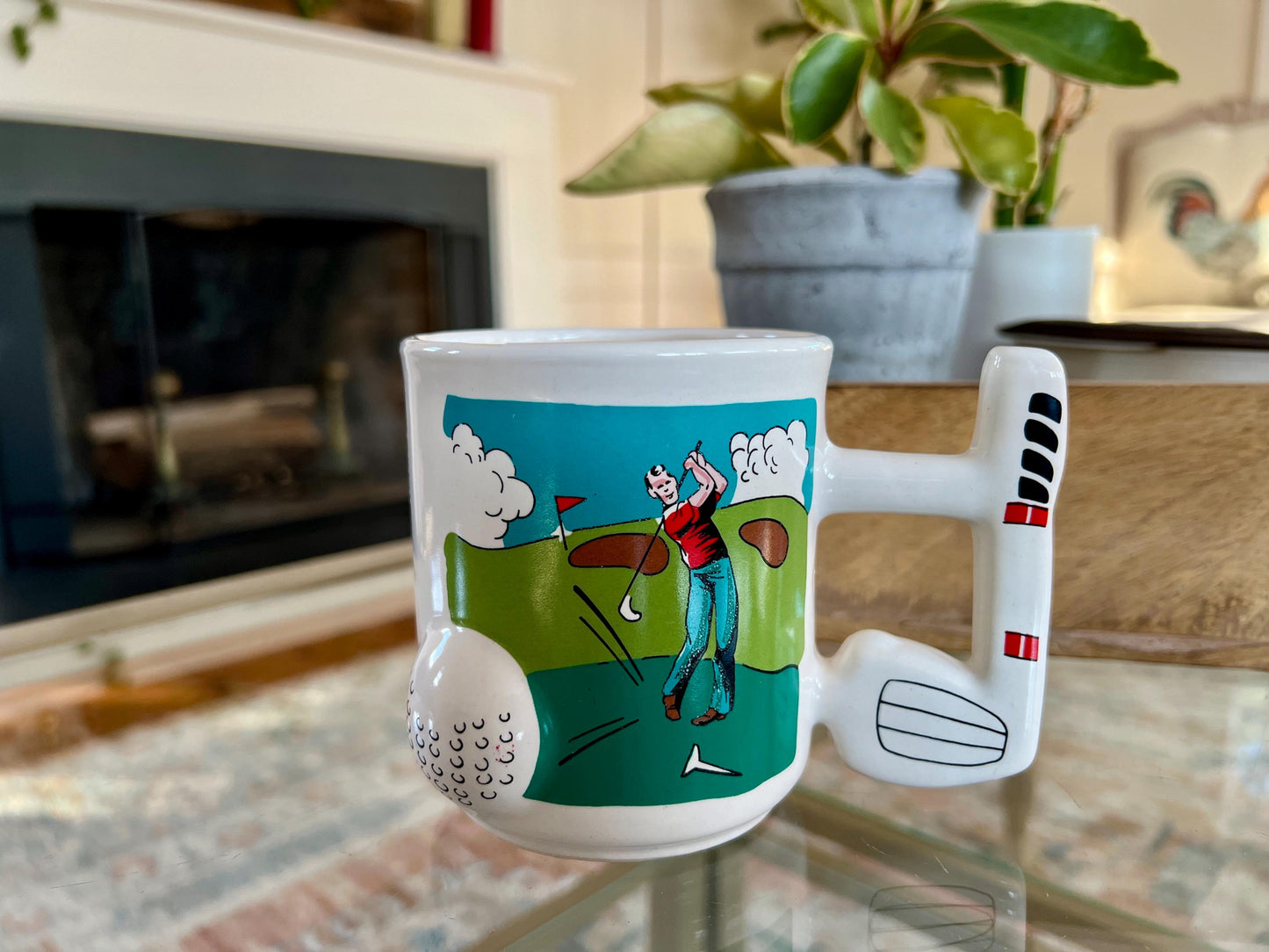 Vintage 1980s Golf Coffee Mug, 3D Golf Ball and Golf Club Handle, Dad Gift, Retro Mug