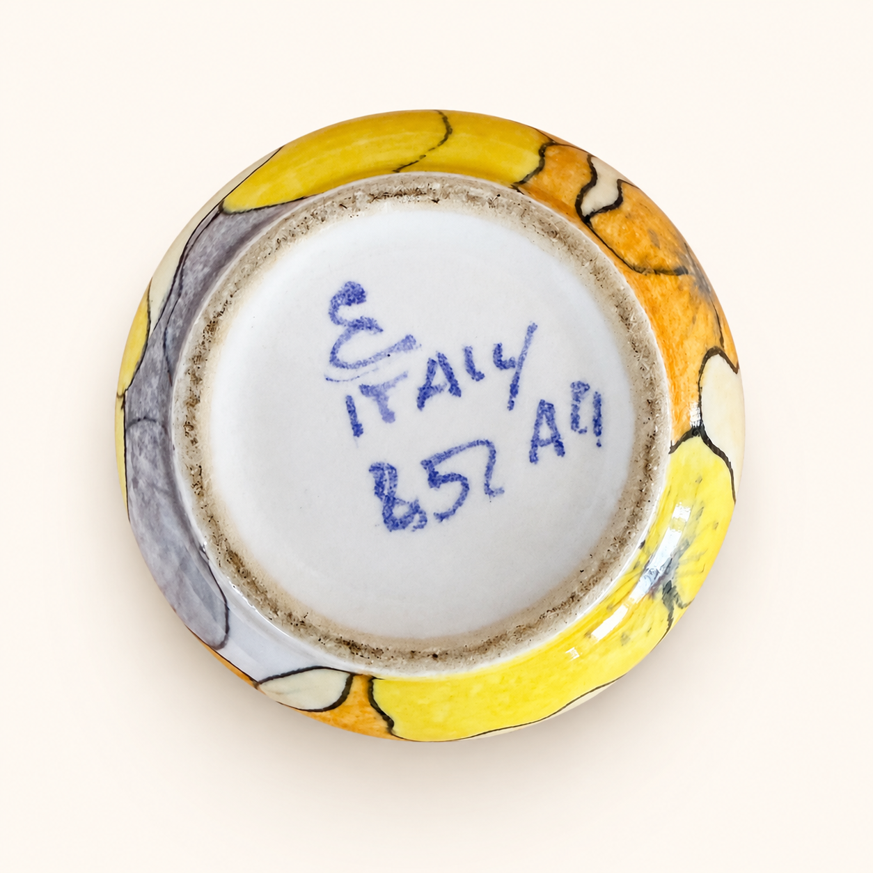 Italian Hand-Painted Lidded Sugar Bowl, Mod Floral, Yellow & Grey
