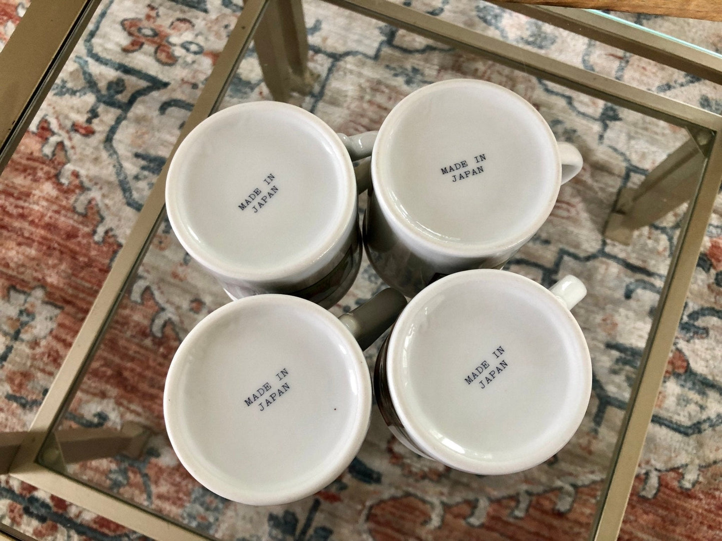 Japanese Stoneware Bunny & Farmhouse Mugs, Set of 4 — Bunny Garden Design, 3.5"H, Made in Japan - Loom Vintage