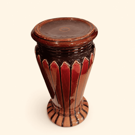 Antique Majolica Jardiniere & Pedestal Set, Oxblood Red with Striped Base