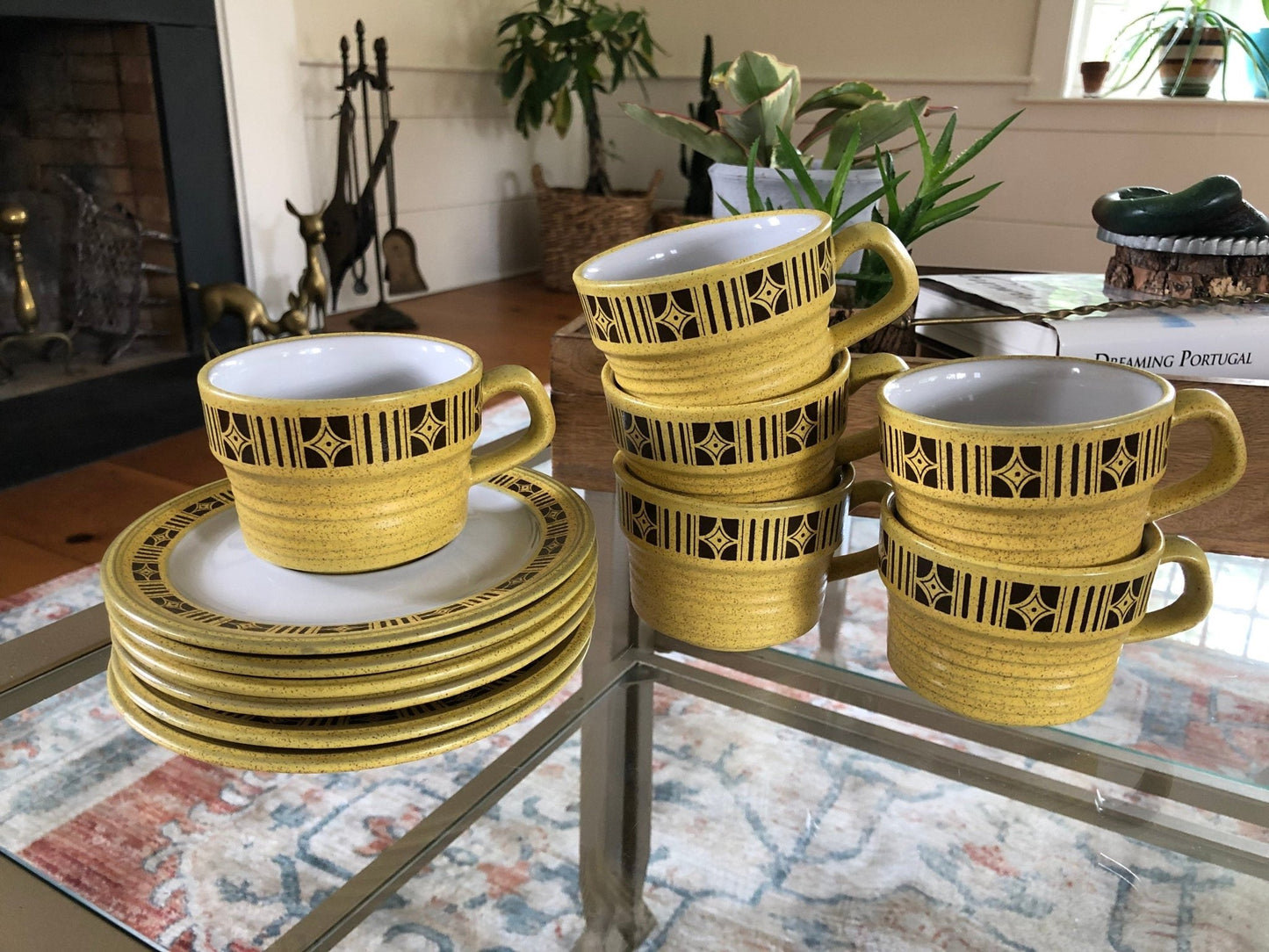Mikasa Painted Sands "Comanche" Coffee Cups & Saucers, Set of 6 — 1970s Stoneware - Loom Vintage