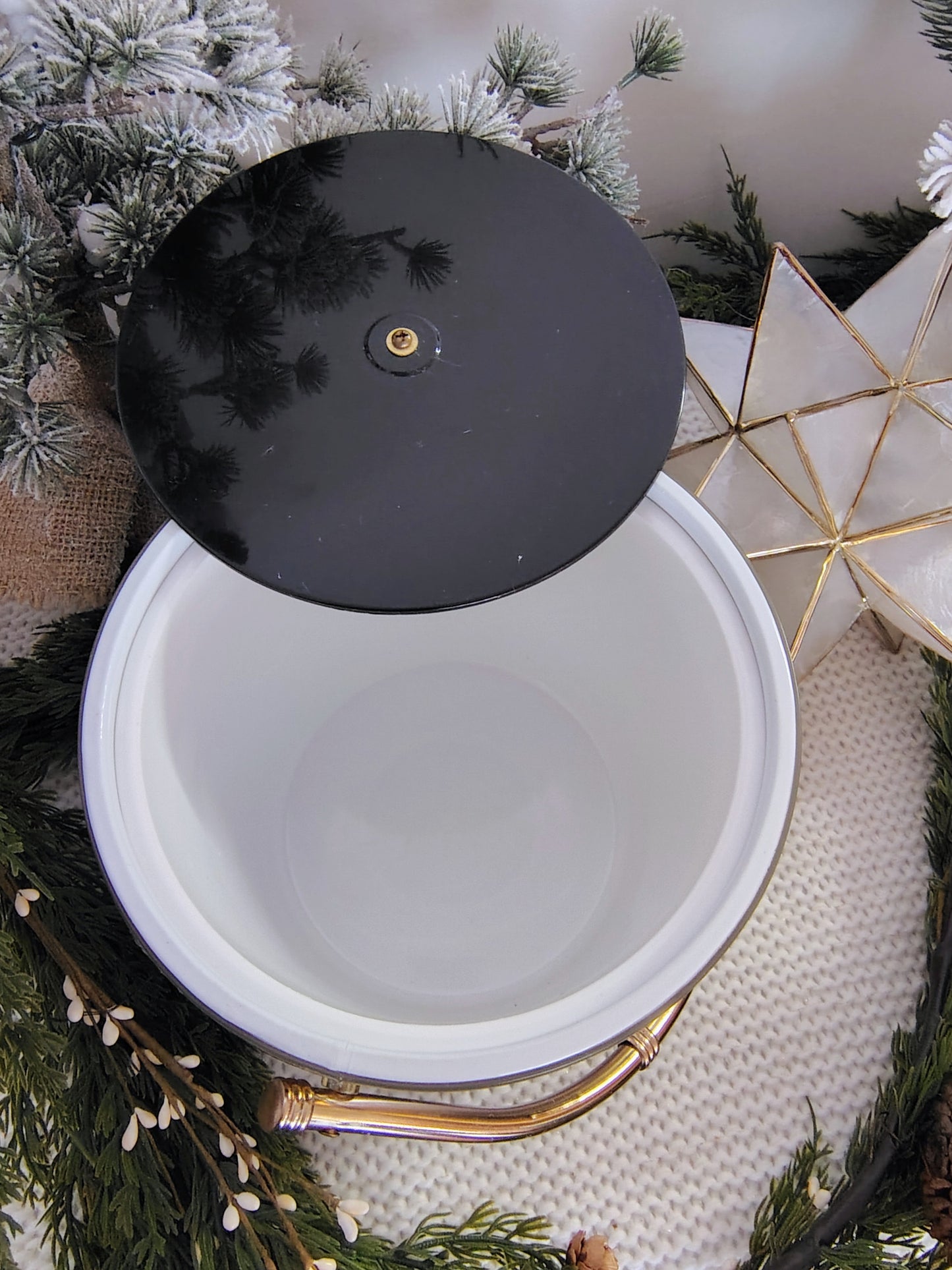 Mid-Century Modern Brushed Aluminum Ice Bucket with Brass Trim & Handle Christmas