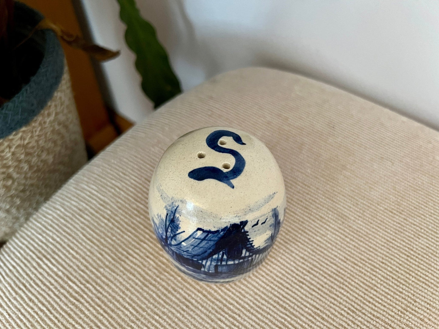 P. Storie Pottery Salt Shaker — Hand-Painted Barn Scene - Loom Vintage
